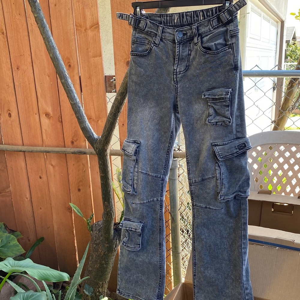 Zara Washed Denim Cargo Pants